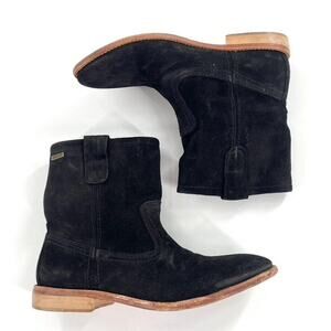 Bee Fly Womens Ankle Boots Black Suede Pull On Sz 40/9-9.5 Leather Sole Portugal